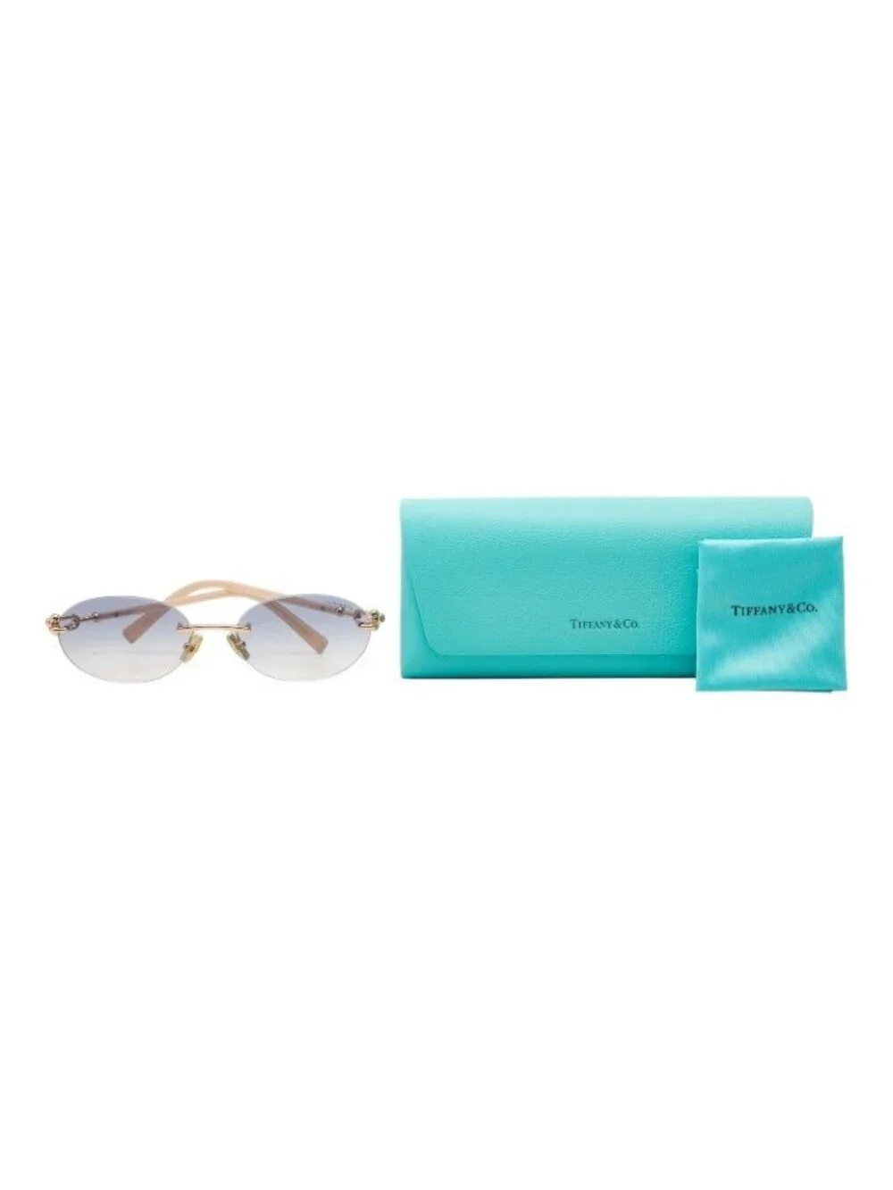Tiffany & Co Gradient Frameless Rimless Sunglasses 16 Pink Gold Gray Plated
